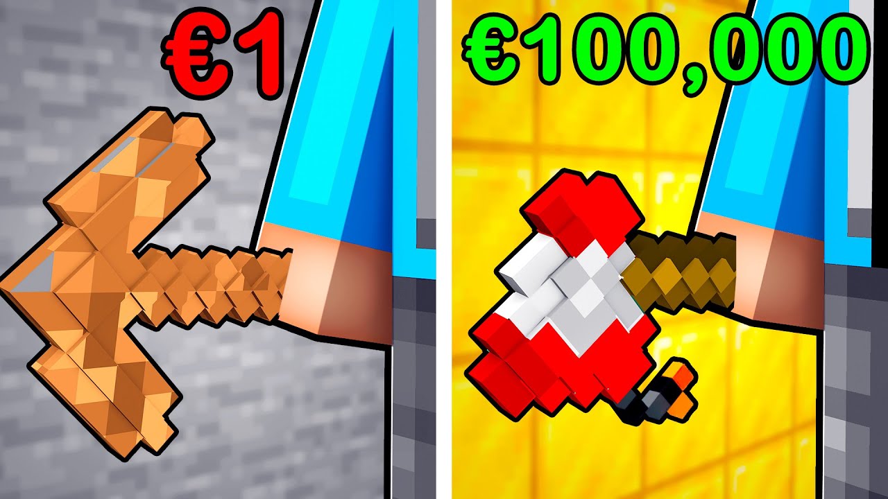 &euro;1 vs &euro;100.000 Minecraft Pickaxe!