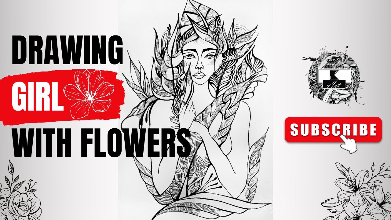 VLOG : ვხატავ გოგოს ყვავილებით || DRAWING GIRL WITH FLOWERS  || How to draw a girl with flowers