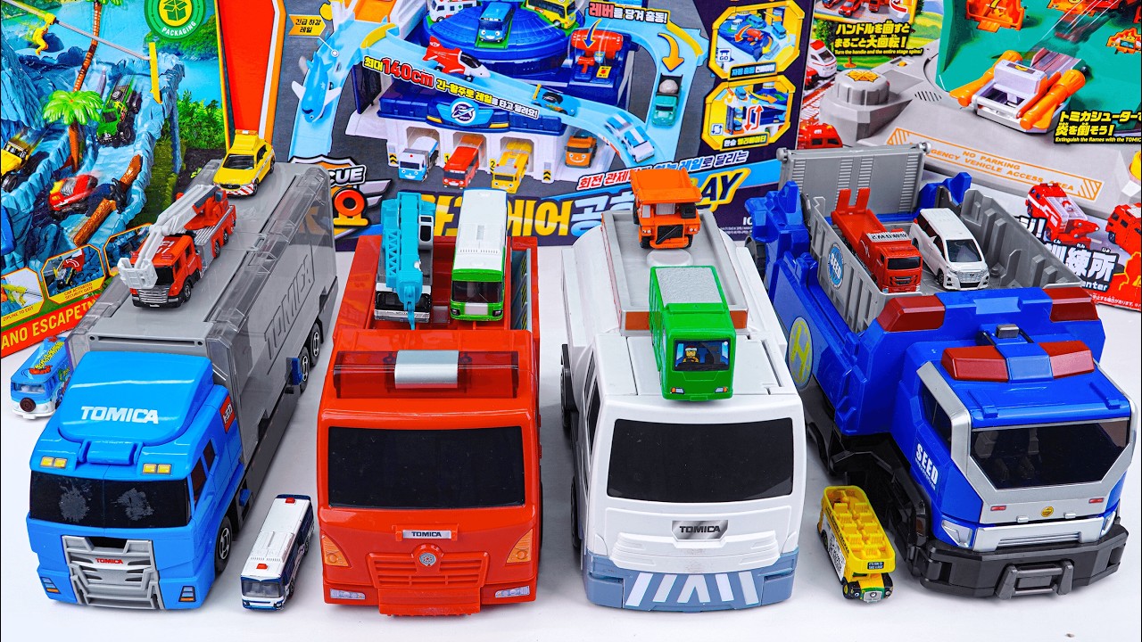 色んな消防車と救急車！はしご消防車が飛び出す!自動変形!Tomica Transformable Fire Truck Collection ASMR Satisfying with Unboxing