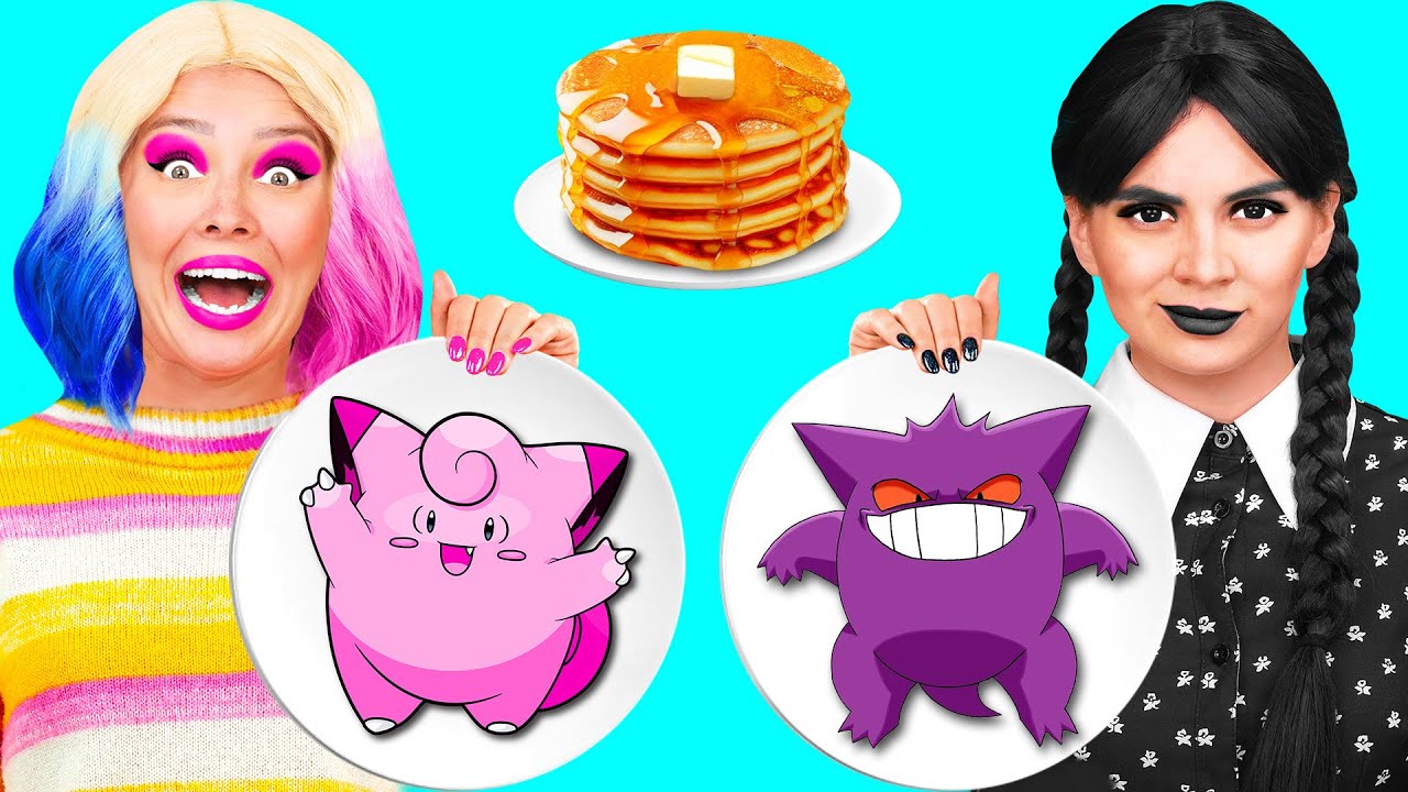 팬케이크로 창조적 인 도전 함께Wednesday Addams | 재미있는 상황 Challenge Fun