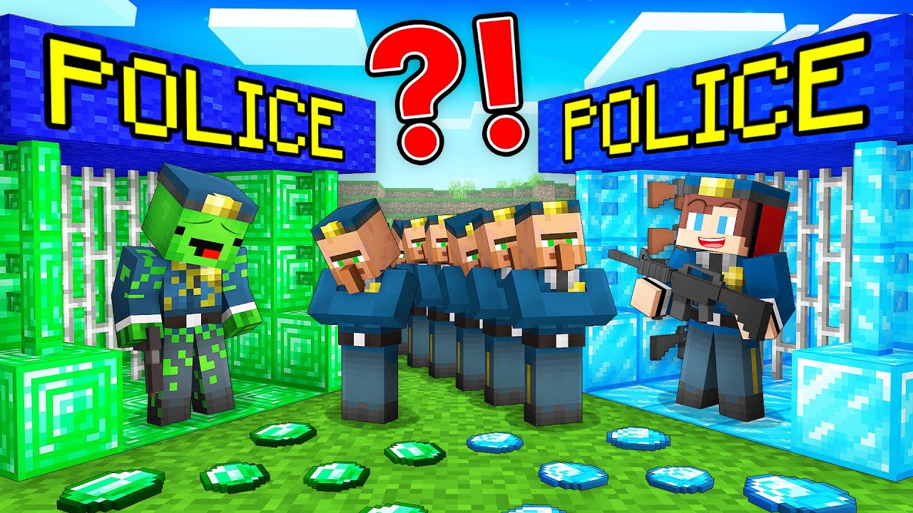 JJ's DIAMOND Police vs Mikey's EMERALD Police Survive Battle in Minecraft - Maizen