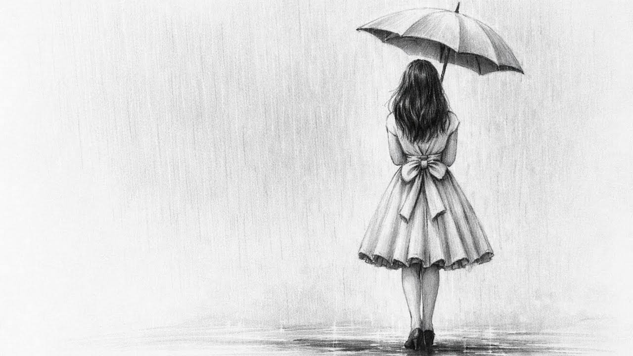 Beautiful Pencil Drawing of Girl in Rain with Umbrella ☔ |  Art Step by Step #drawing #subscribe 