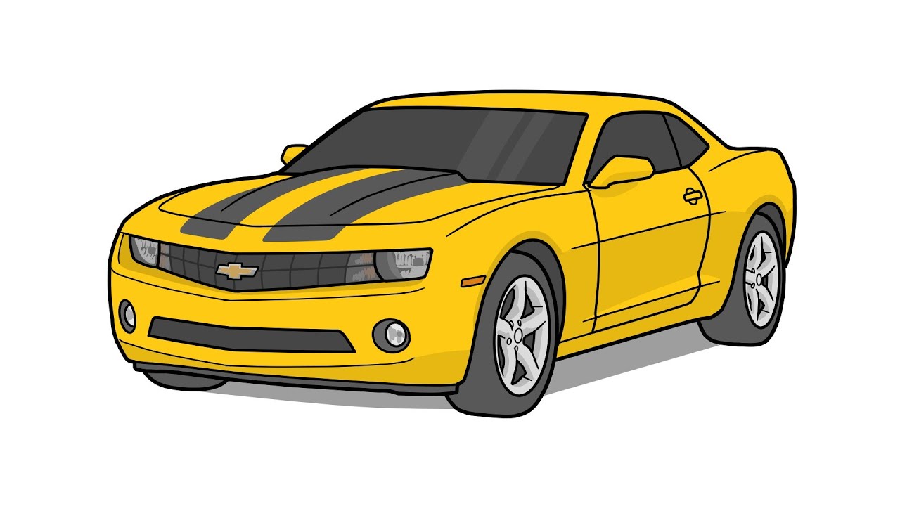 How to draw a CHEVROLET CAMARO 2007 / drawing Chevy Camaro bumblebee transformer car