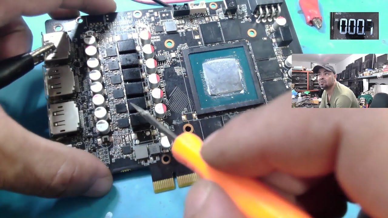 إصلاح كارت شاشة عندها مشكل قصر في خط 12 فولط ZOTAG RTX 3060 TI short PCI