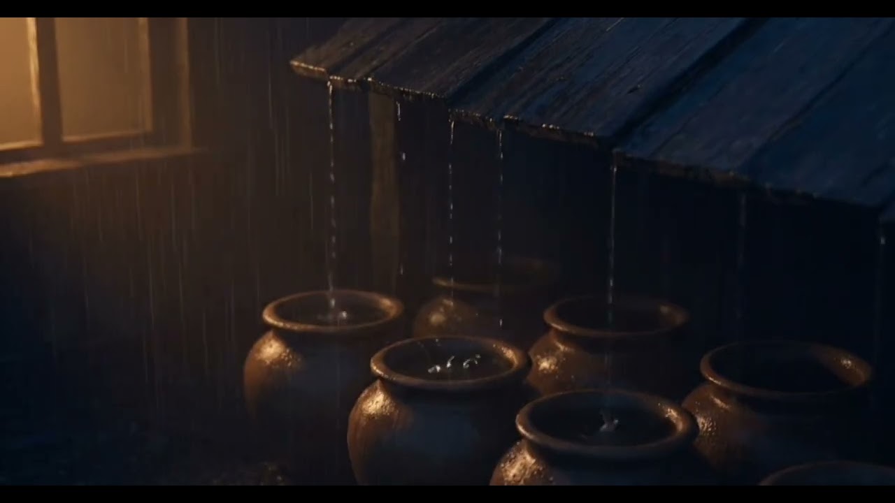 10 Hours Gentle Rain Dripping into Clay Pots at Night for Deep Sleep 🌧️ | No Thunder, No Music