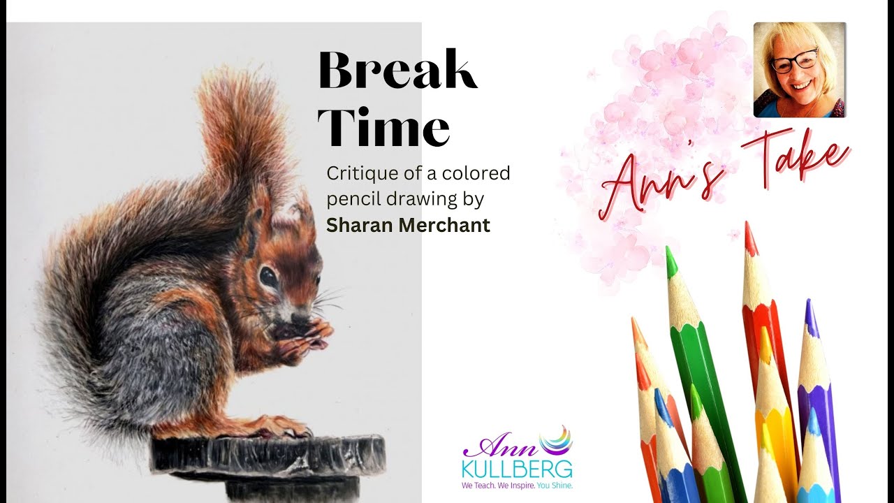Critters! A puppy, a wolf and a squirrel critiqued.   Colored pencil artwork by Sharan Merchant