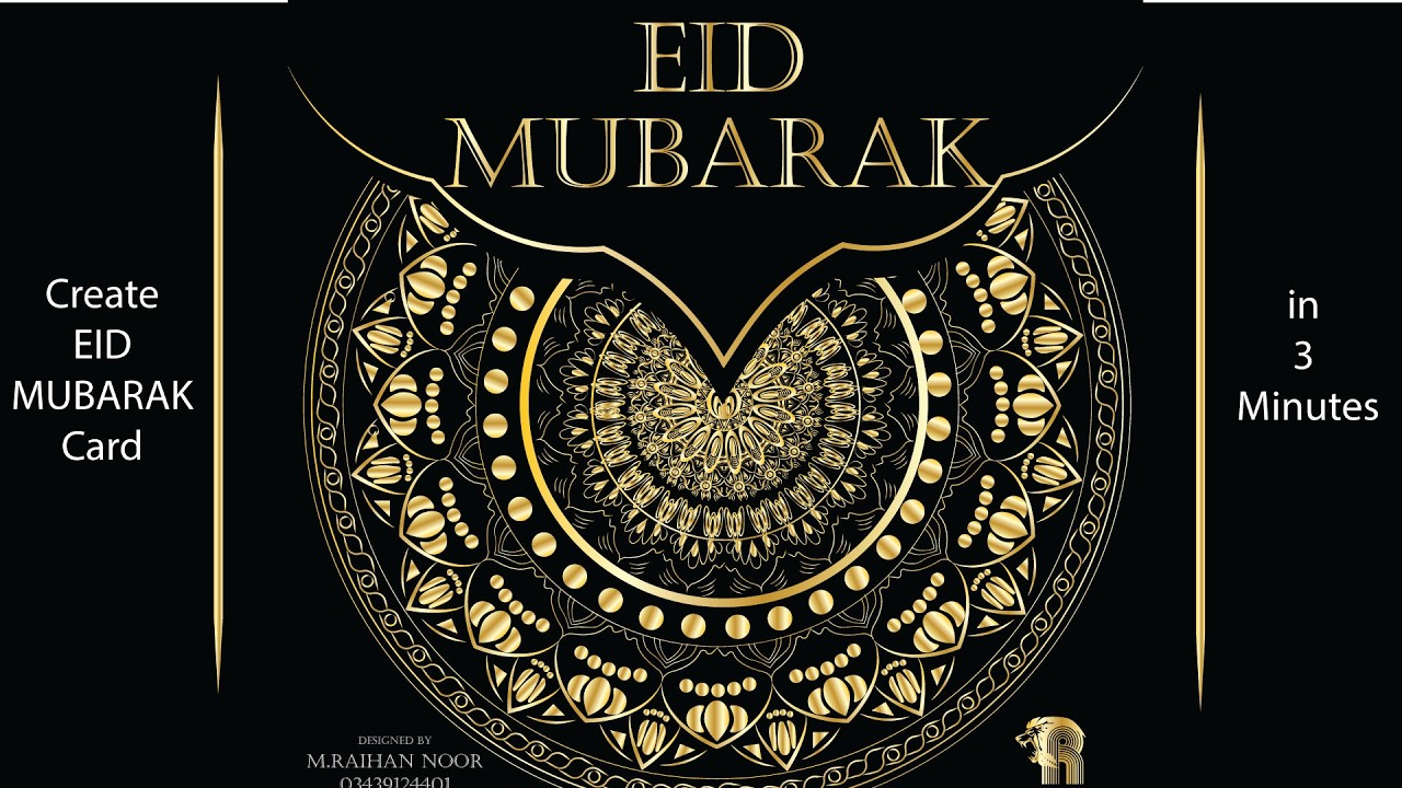 Eid Mubarak Card in illustrator | Luxury Gold Eid Mubarak Card Design in Adobe Illustrator