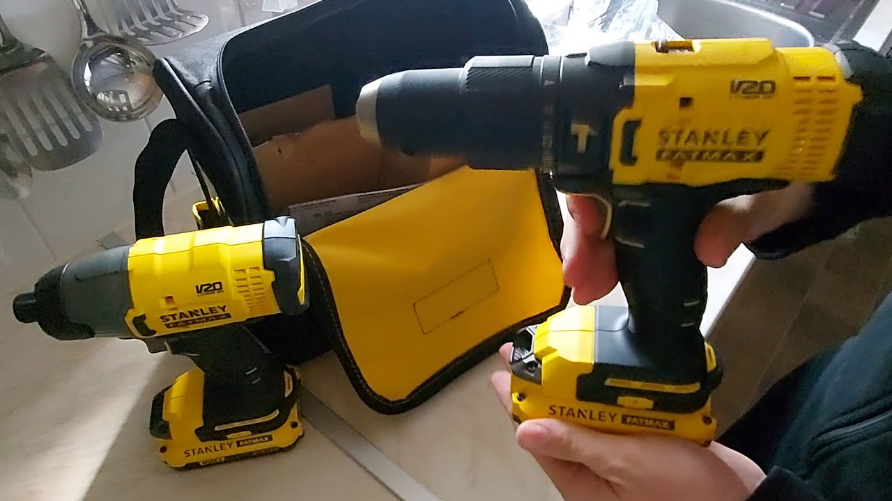 Stanley Fatmax V20 Hammer Drill and Impact Driver twin pack unboxing and try SFMCK465D2S