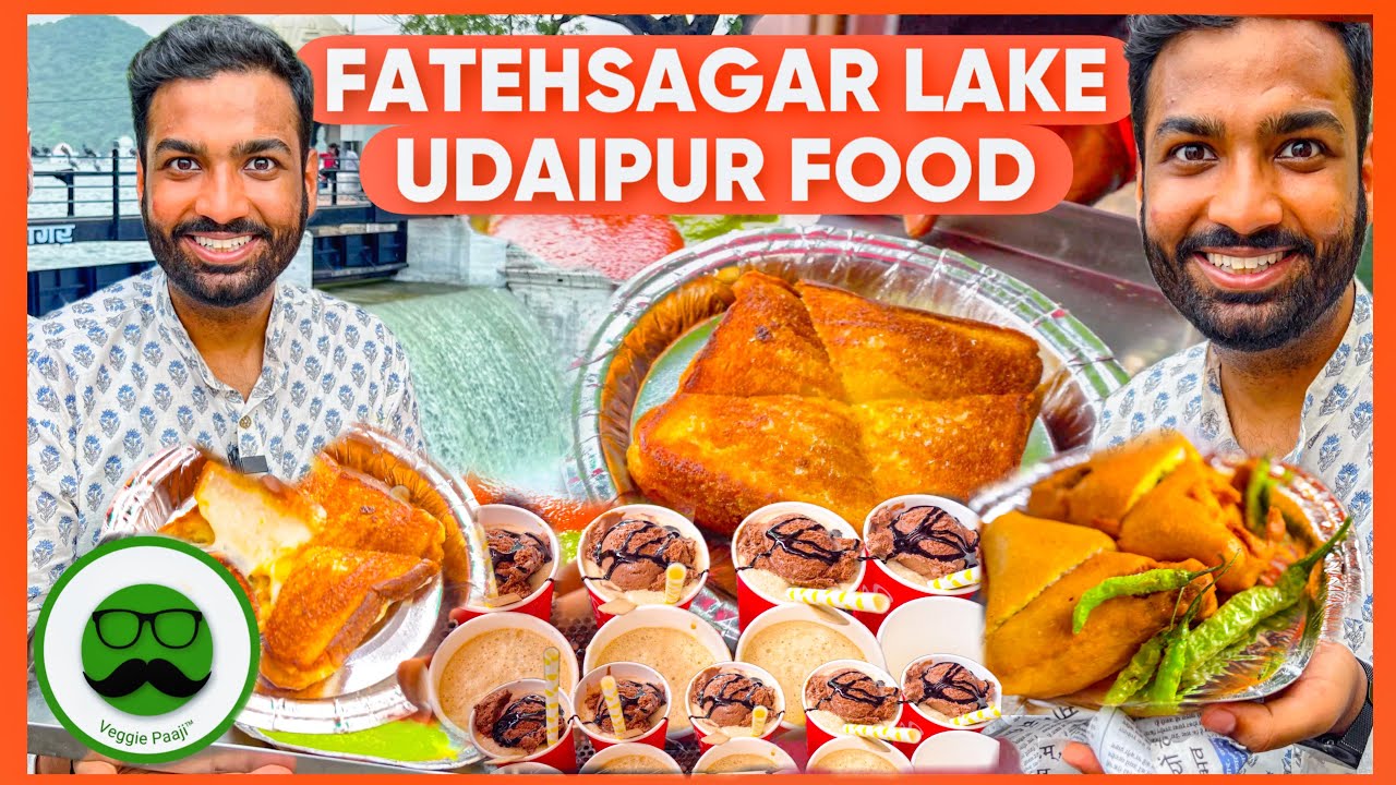 Udaipur Fatehsagar Lake Street Food Tour | Cold Coffee, Cheese Sandwich & More | Veggie Paaji