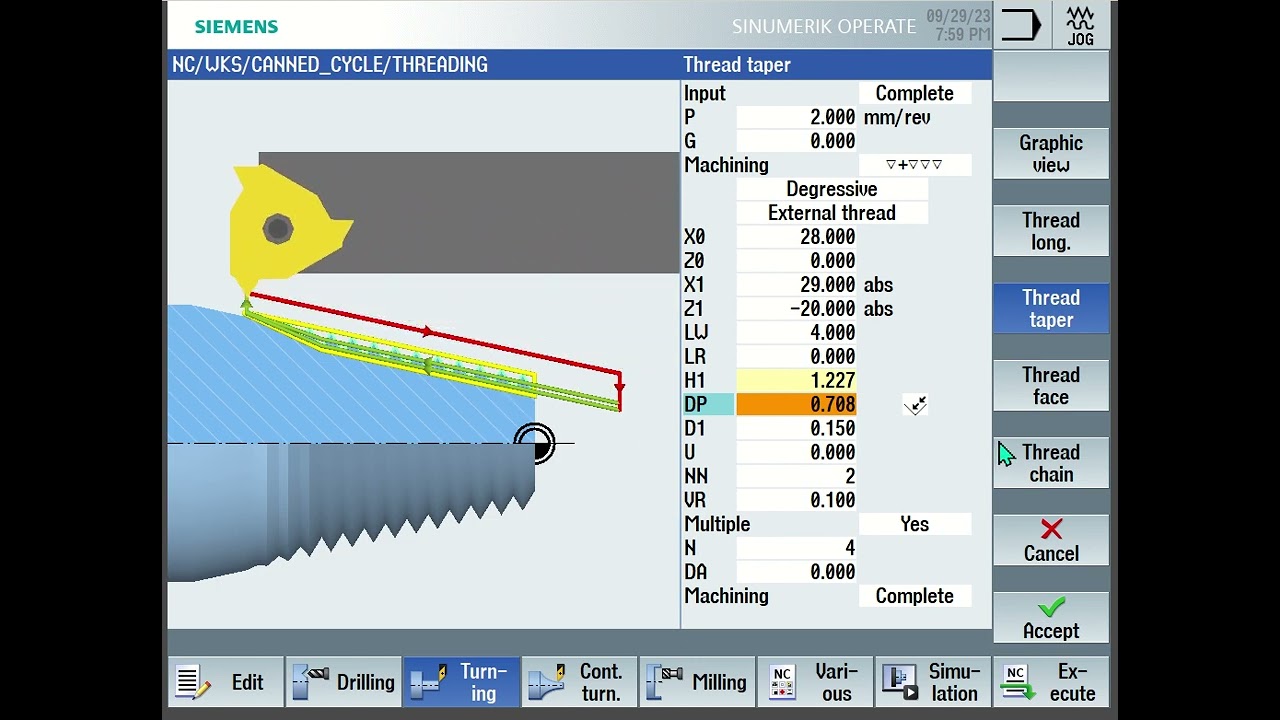 Taper Thread | Siemens Thread Taper Cycle