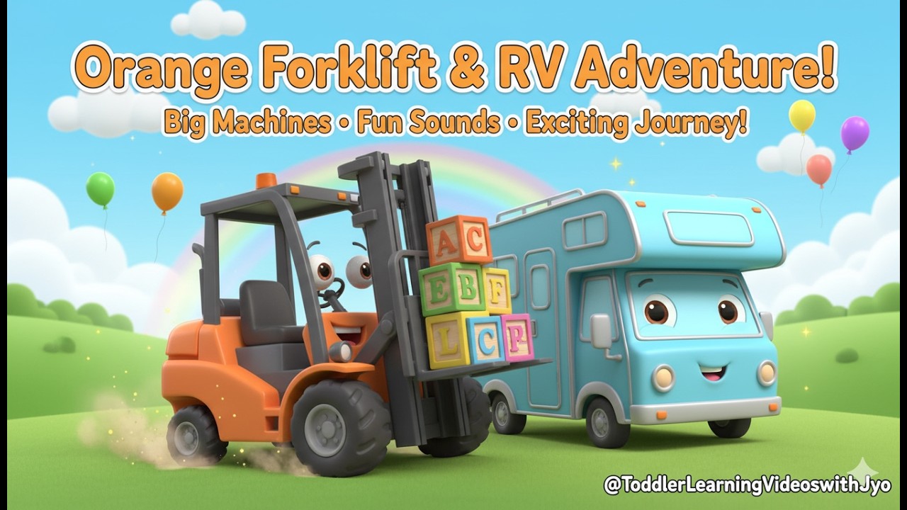 Orange Forklift Meets Blue RV! 🚜🚐 Big Vehicle Adventure with Fun Machine Sounds for Toddlers