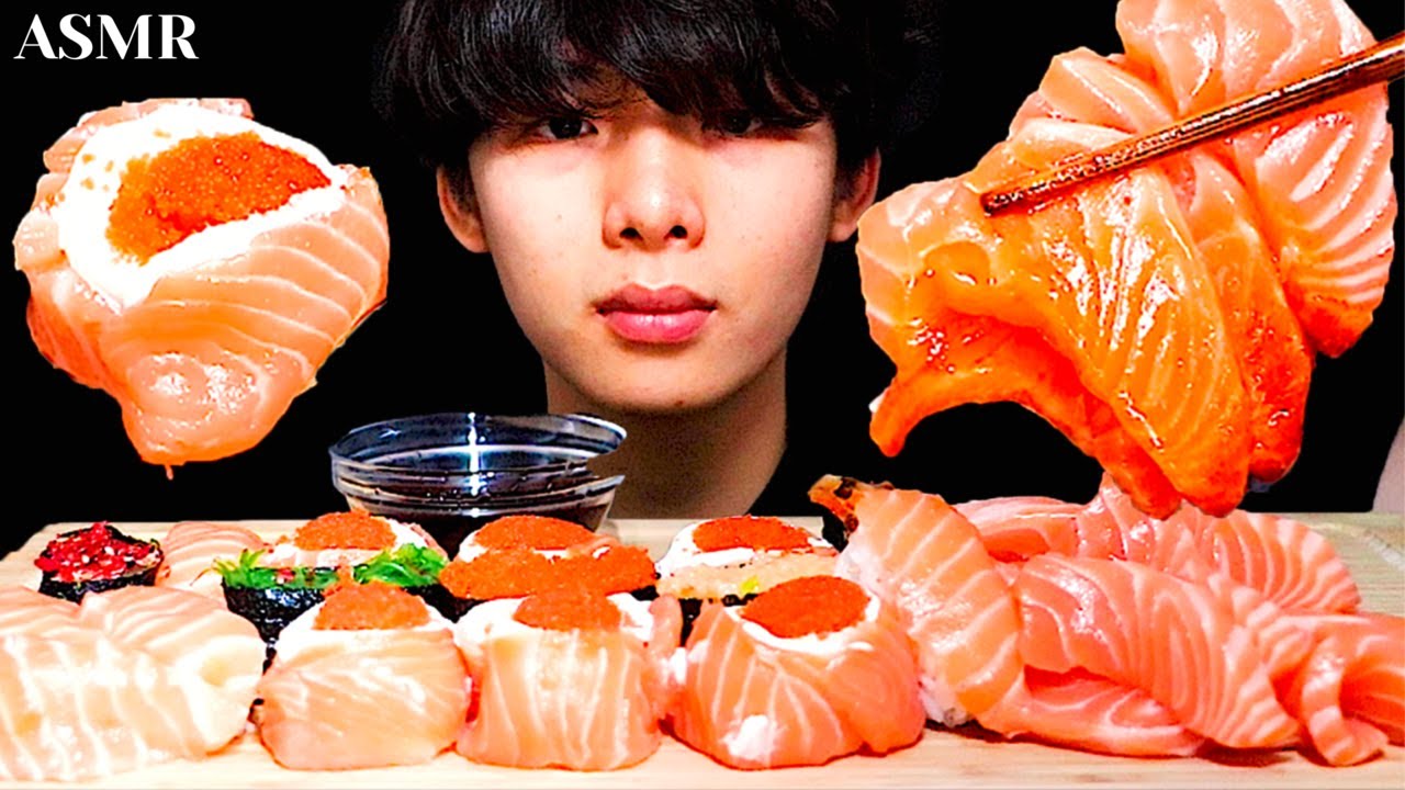 ASMR SALMON SASHIMI + SUSHI PLATTER 🍣 (Eating Sound) | MAR ASMR