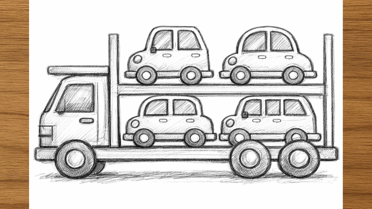 I Drew a Massive Truck Carrying 4 Cars – Pencil Sketch That Looks So Real!
