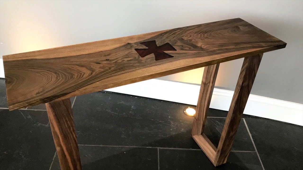 Modern Console table Walnut with Resin Templare Cross