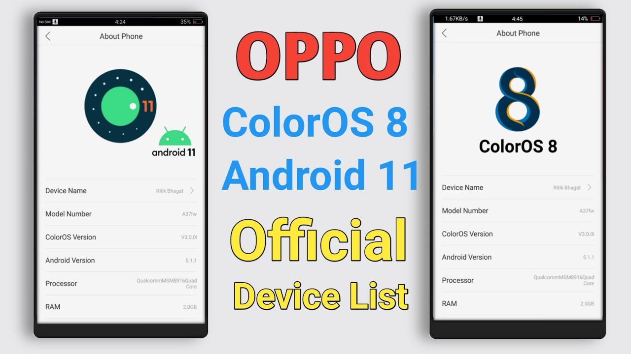 OPPO Device - ColorOS 8 And Android 11 (R) Official Update List ! OPPO A37, A3s, A,F Series