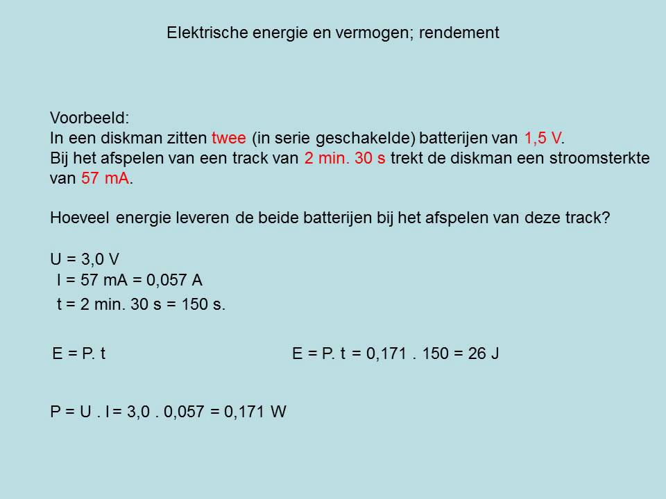 Elektrische energie en vermogen; rendement (havo)