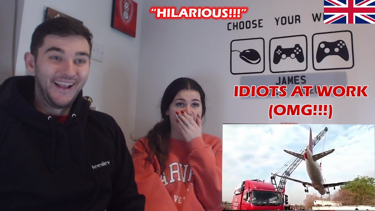British Couple First time reaction to IDIOTS AT WORK (OMG!!!)