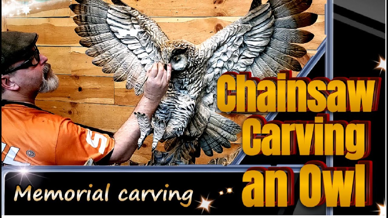 Chainsaw carving the Memorial Owl