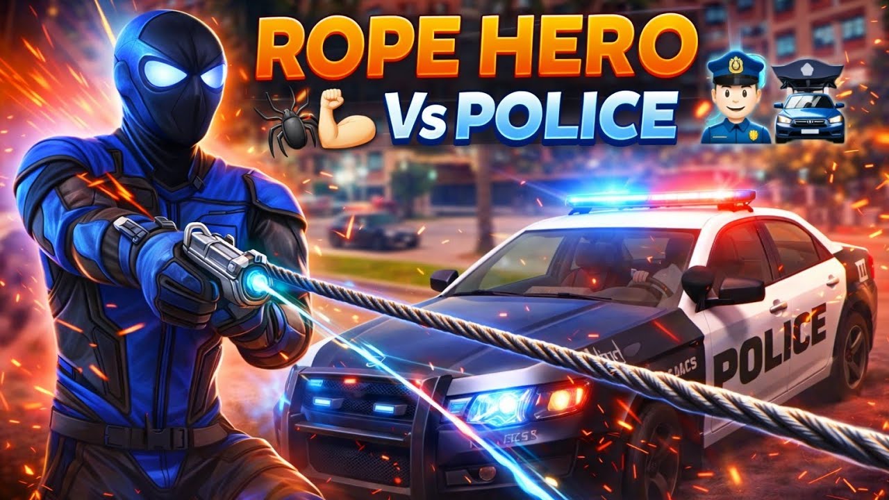 Rope Hero Vs Police 👮 I Attack police car 🚔 #ropehero 