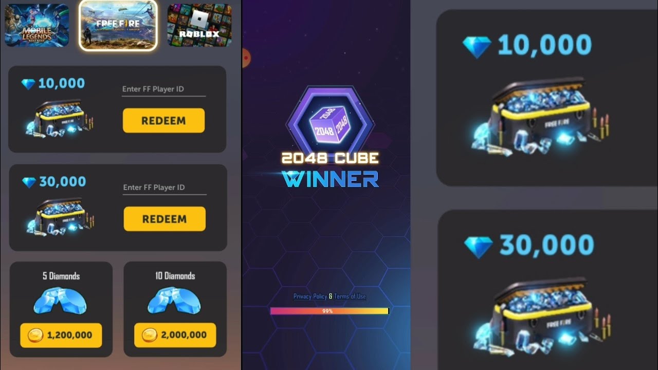 2048 cube winner free fire || 2048 cube winner Diamond Redeem || 2048 cube winner free fire real