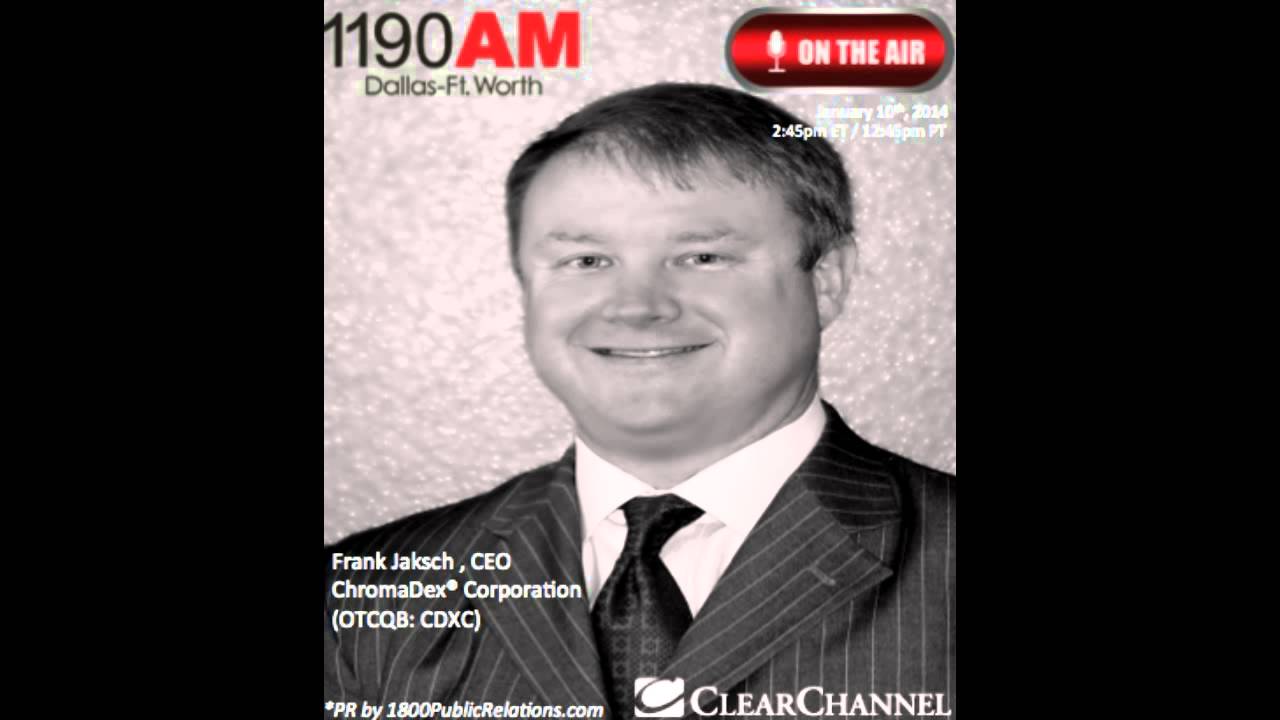 Frank Jaksch CEO of ChromaDex Corp. Interviewed Live on Clear Channel The Traders Network Show