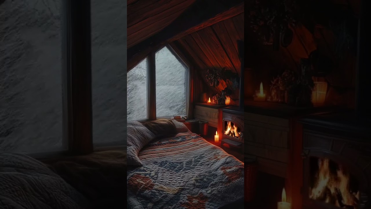 Blizzard Night ❄️🏡 Cozy Cabin, Crackling Fireplace & Snowfall Sounds