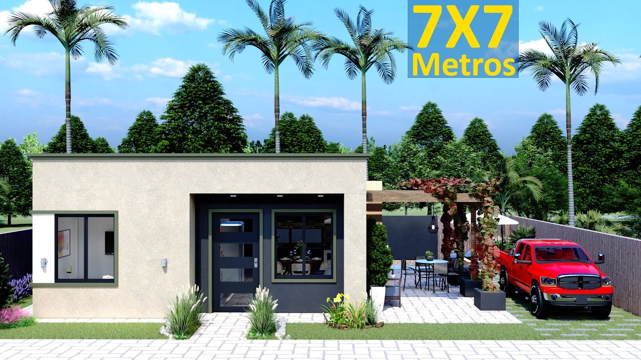 Plano de Casa Pequeña 7x7 Metros con 2 Dormitorios