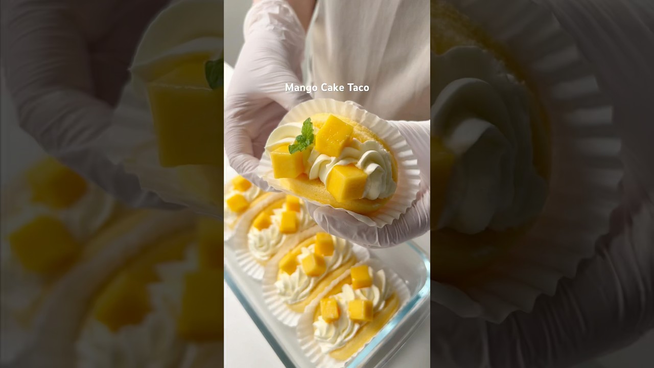 Mango Cake Taco 🥭 #cake #shorts #baking #recipe #dessert #summerdesserts #mango #chiffoncake #food