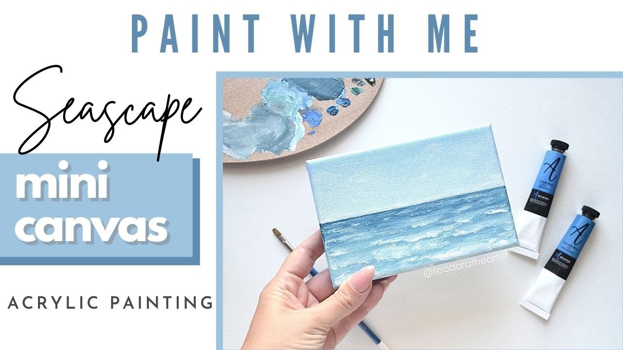 Super Easy 10 minute Mini Canvas Ocean Acrylic Painting 🌊 Paint with me Step by Step