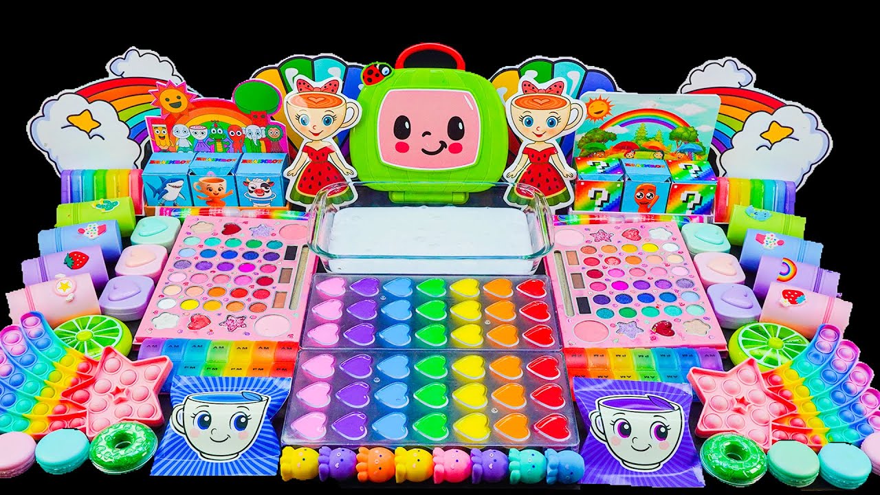 🍉 COCOMELON RAINBOW SLIME BATTLES 💙1 Hour Satisfying Slime Mixing, with Glitters Charms