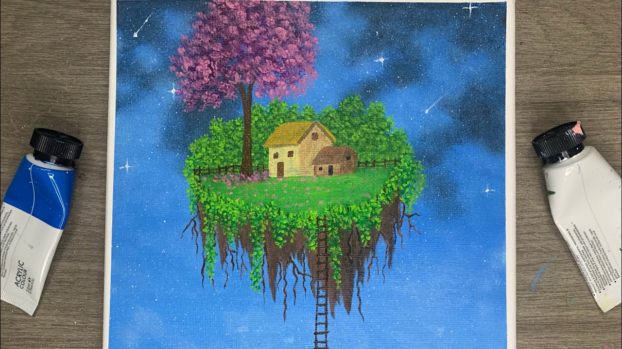 Painting a Floating House in a Milky Way Sky / Acrylic Painting for Beginners