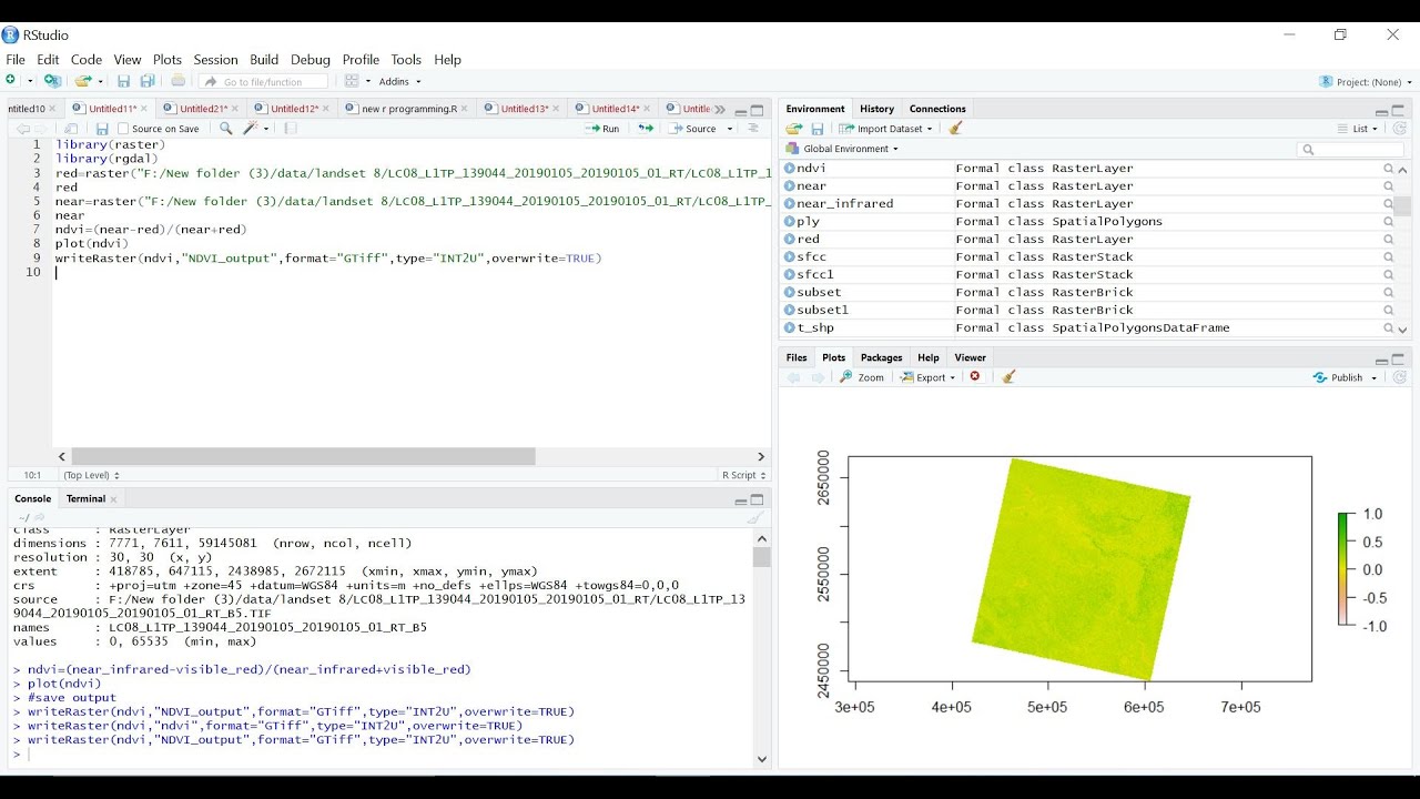NDVI calculate in R Programming.