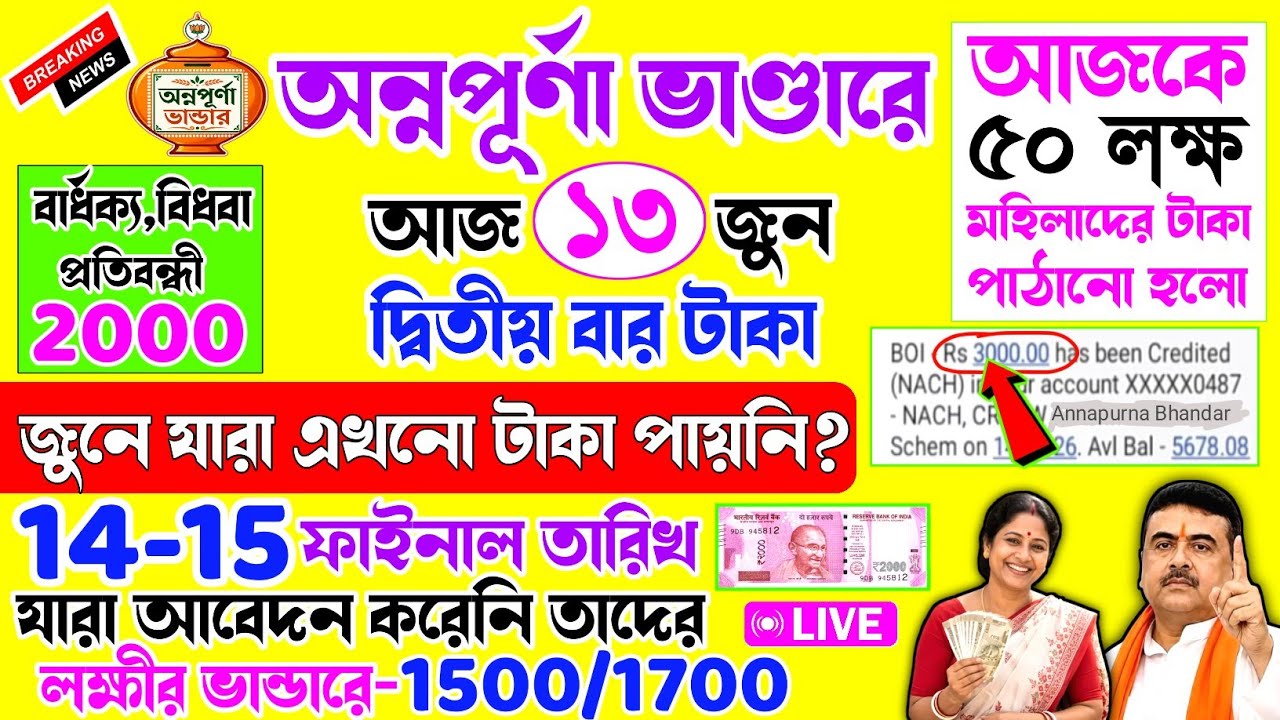 lokkhi Bhandar Jun payment date | লক্ষীর ভান্ডারে জুন মাসে টাকা কবে ঢুকবে | ফাইনাল তারিখ ঘোষণা 
