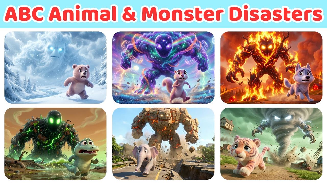 ABC Animals Sounds & Disasters Monster Song 🌍🐾 Learn A–Z Alphabet, Animals & Earth Safety for Kids