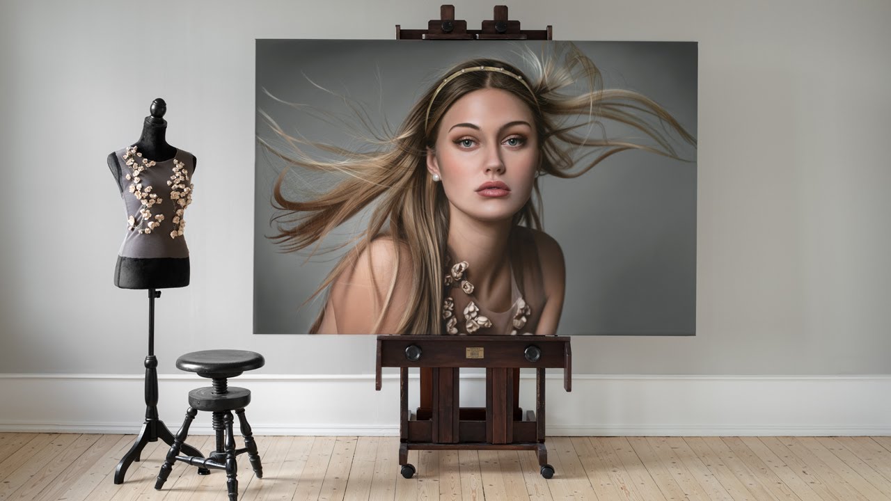 Anna Halldin Maule, Viktlös (Weightless). In studio, making of an oil painting.