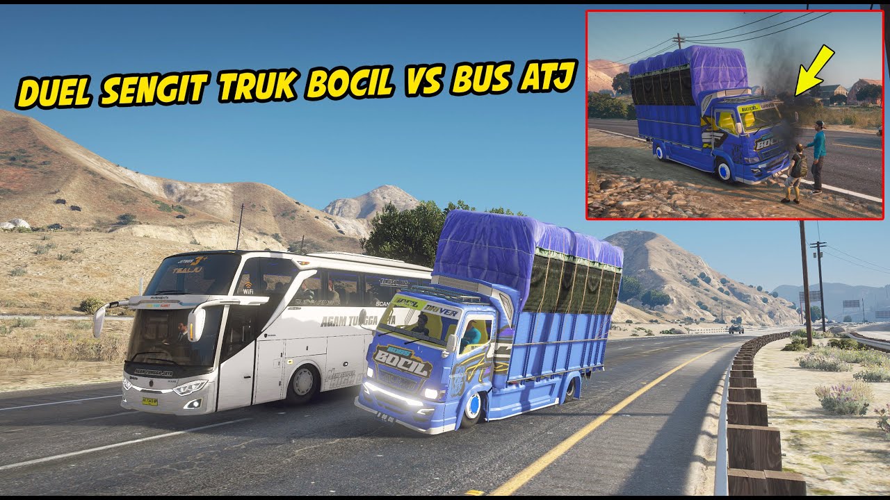 TRUK BOCIL DUEL SENGIT VS BUS ATJ,, SAMPAI KELUAR ASAP