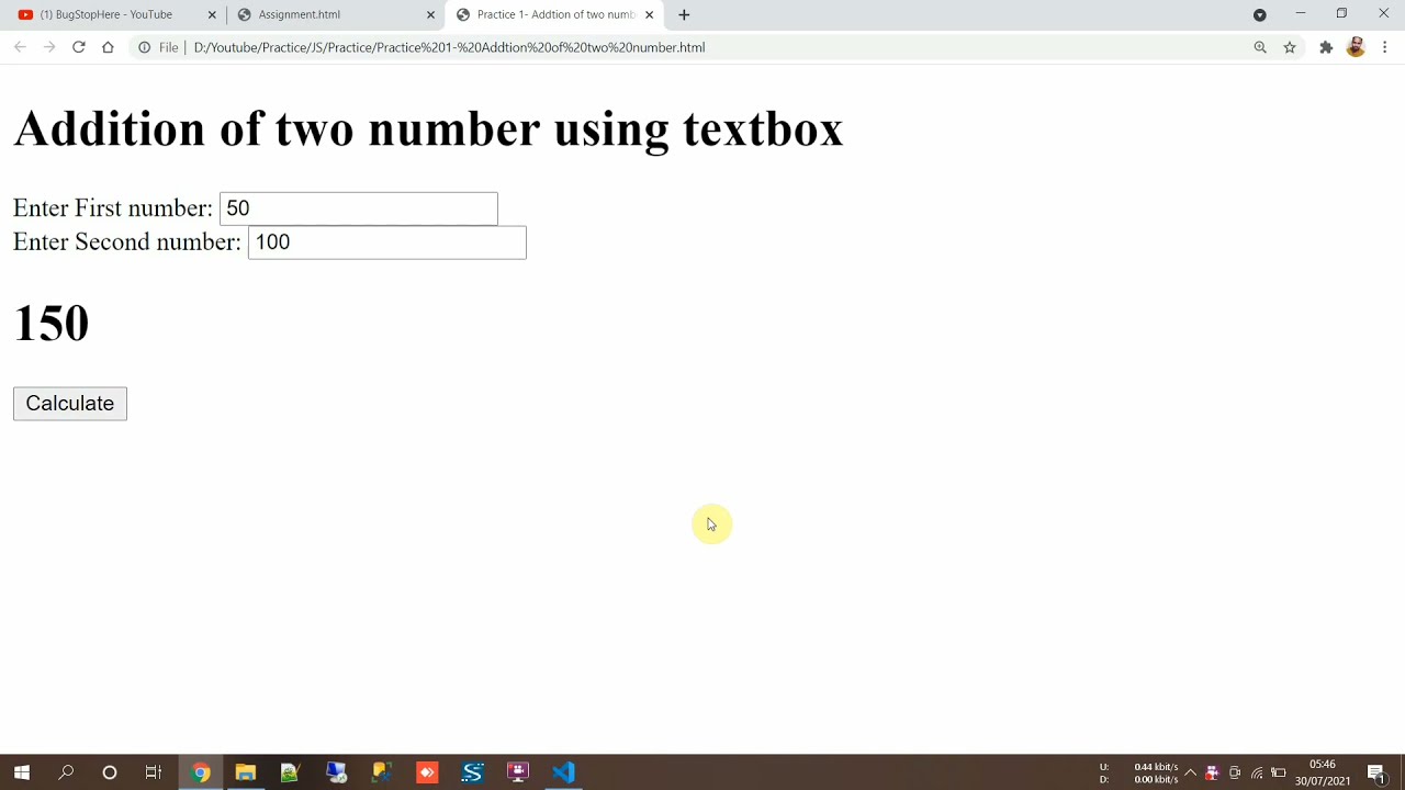 Addition of two numbers using text box in JavaScript #practicecode #bugstophere| By Akhilesh