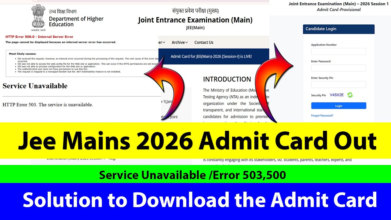 JEE Mains 2026 Admit Card Link Out | Service Unavailable ,Error 503,500 Solution | How to Download
