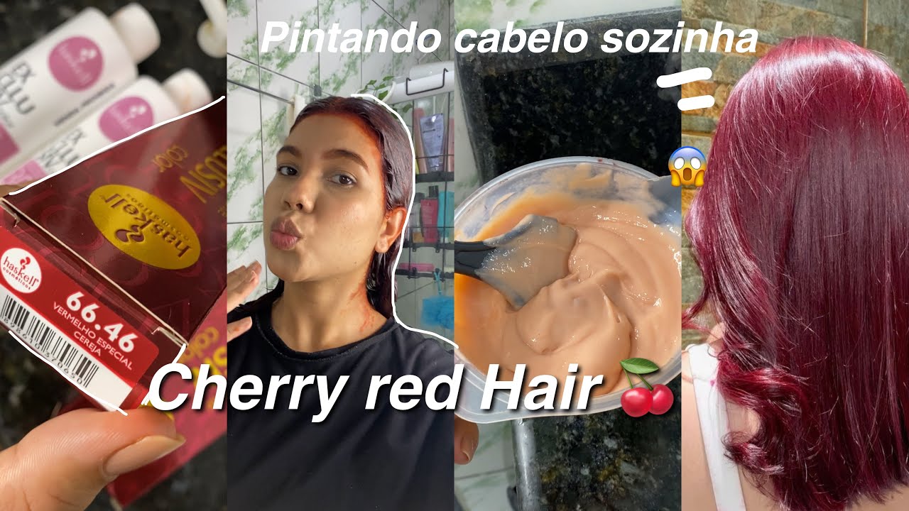 PINTANDO MEU CABELO DE VERMELHO EM CASA * cherry red Hair 🍒❤️