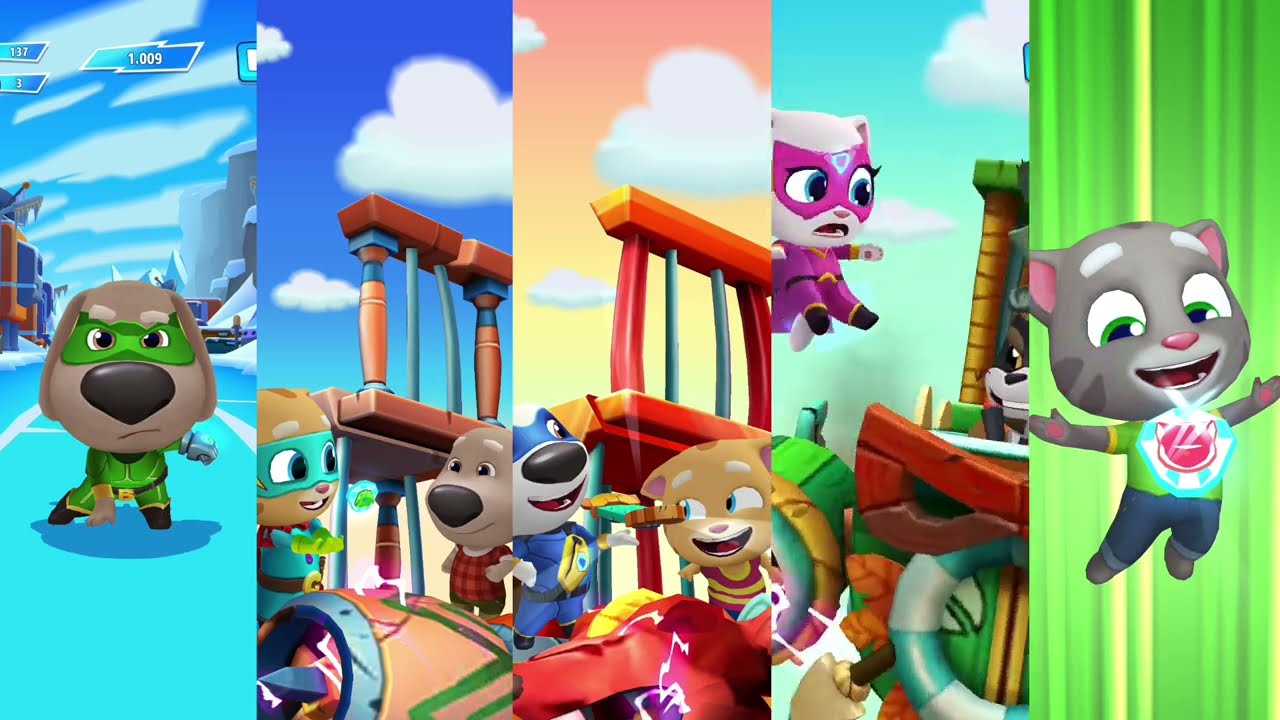 Talking Tom Hero Dash - Discover All Super Heroes - Saving All Friends - Reverse - Gameplay