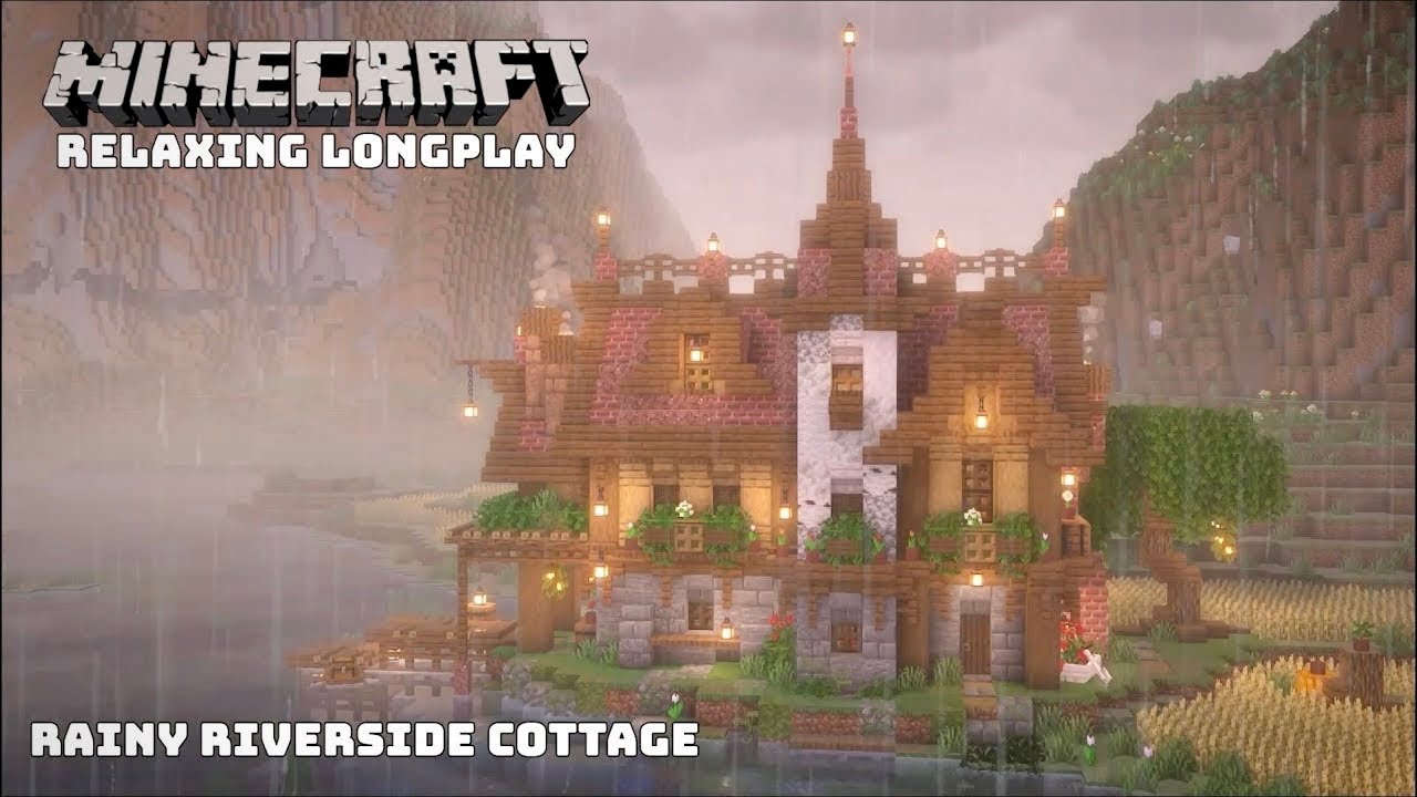 Minecraft Relaxing Longplay - Rainy Riverside - cozy cottage House (No Commentary) 1.21.4