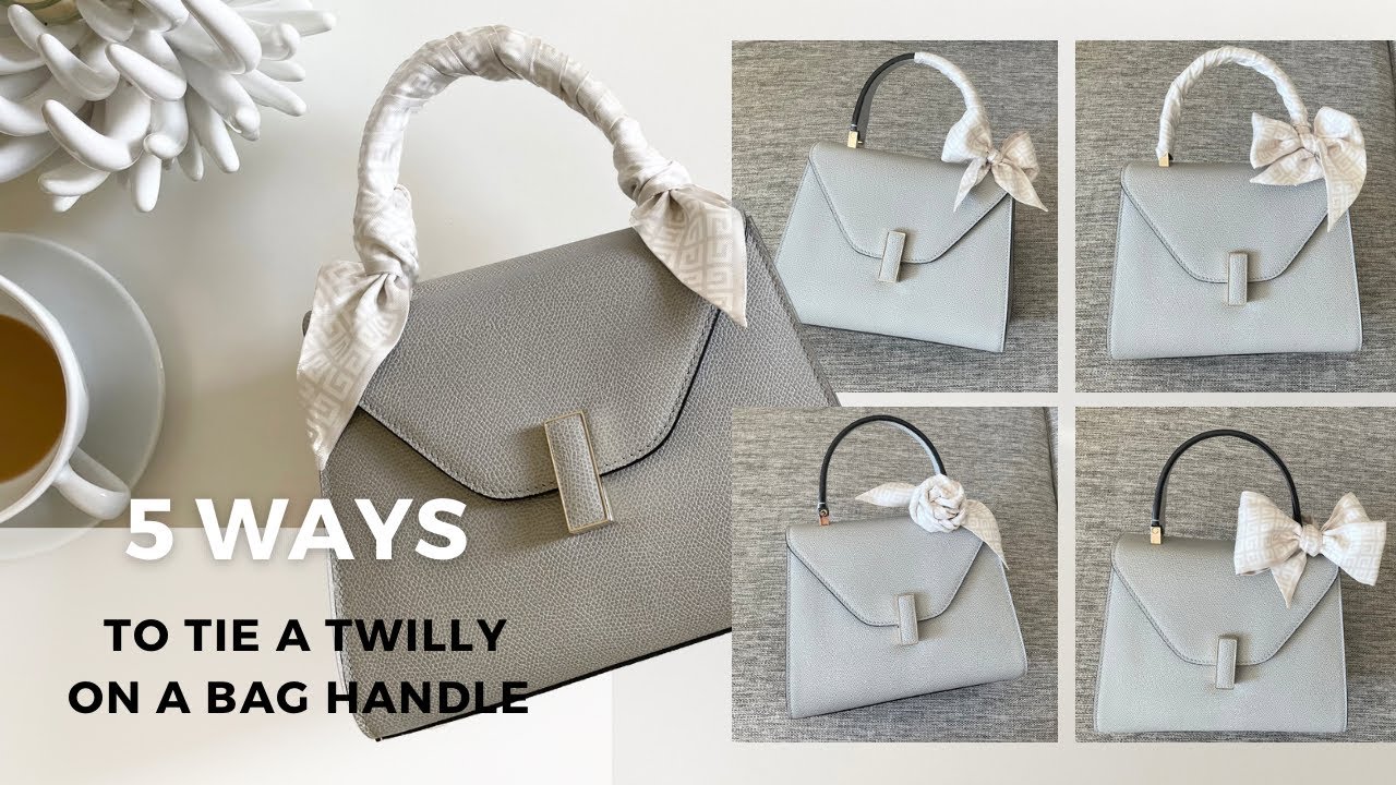 5 Simple Ways to Tie a Twilly on Handbag Handle 🤍 Tutorial feat Valextra Iside +Givenchy Silk Twill