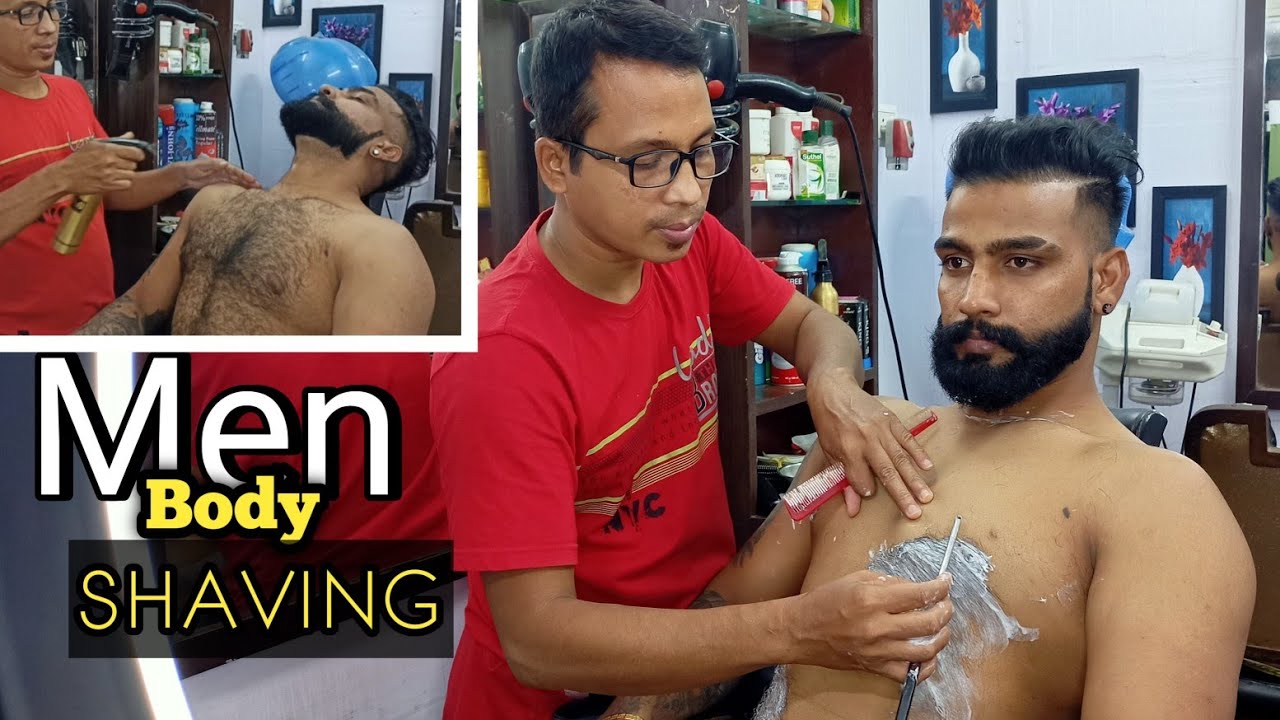 FULL BODY SHAVING || MEN BODY HAIR REMOVAL || BARBER SHOP BODY SHAVE 🪒🔥❤️