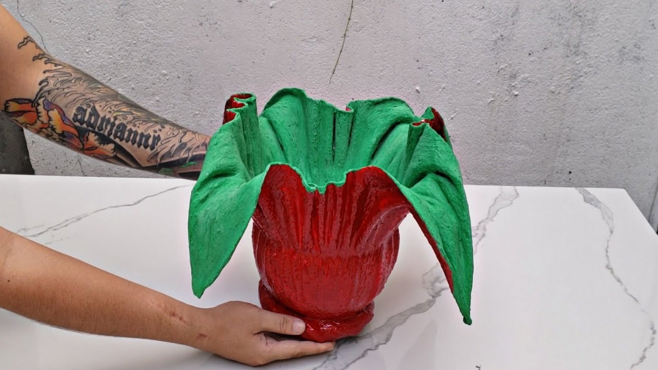 Cement Craft Ideas - Using Old Towel And Cement To Make A Big Flower For Planter #45