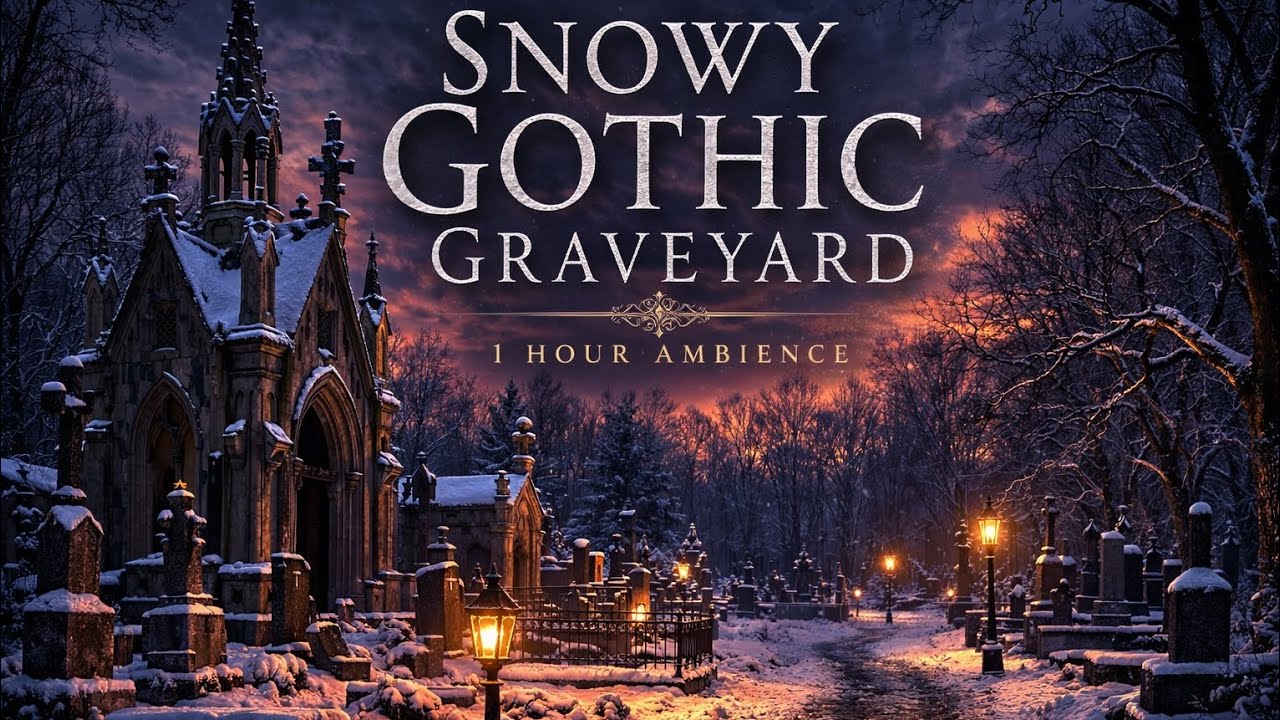 Snowy Gothic Graveyard | 1 Hour Gentle Harp & Light Snow Ambience