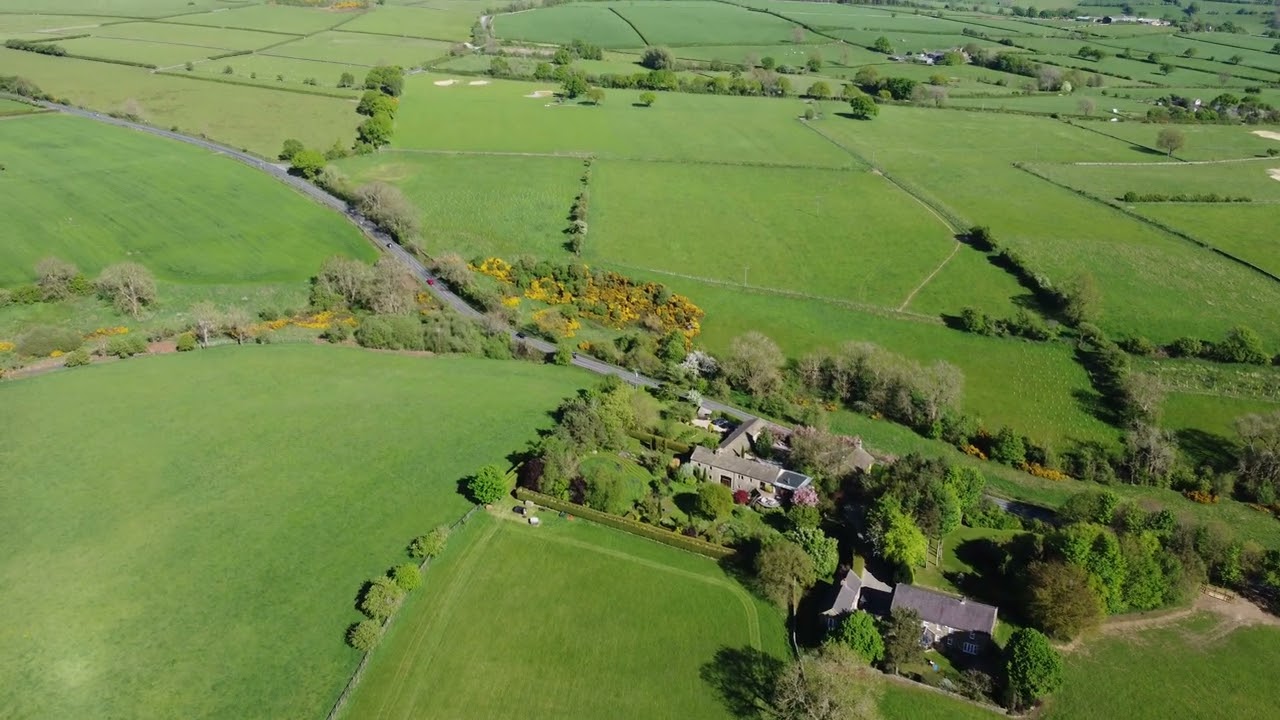 Aerial calm the Green fields of otley UK