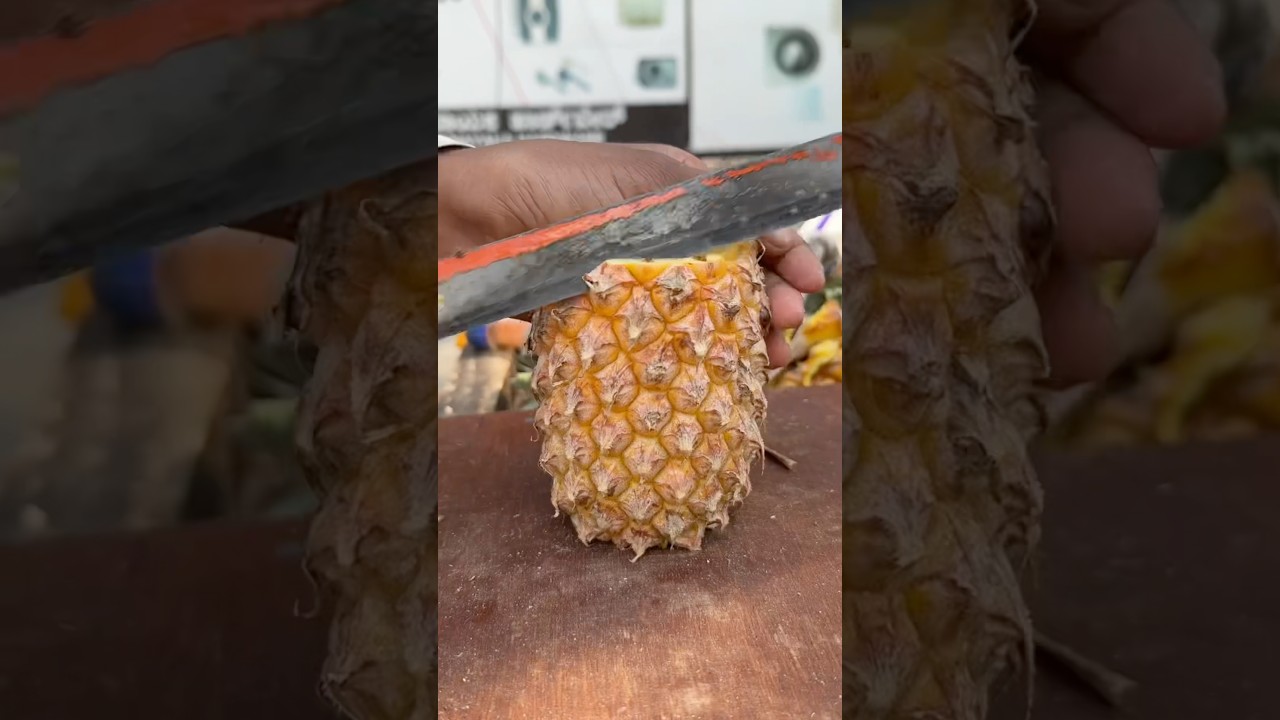 Amazing Pineapple Cutting Skill by 16-Year-Old Indian Boy!