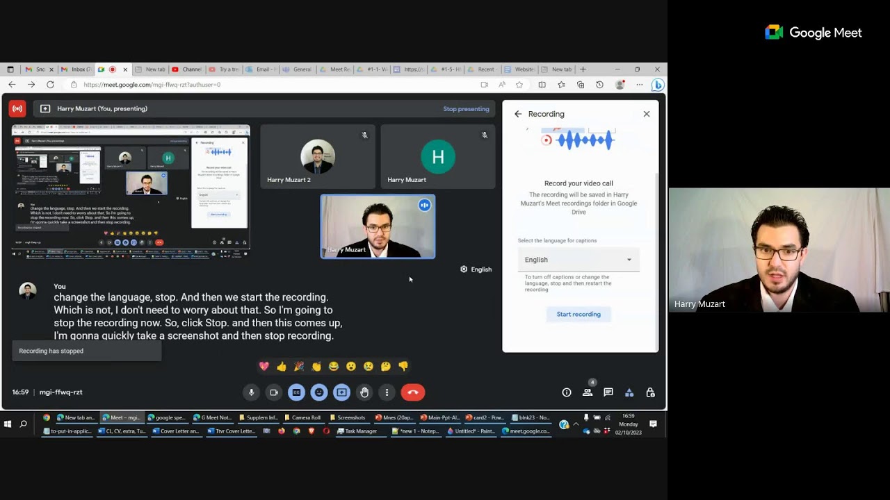 Testing visual & audio features of Google Meet videocall recording via YouTube LiveStreaming