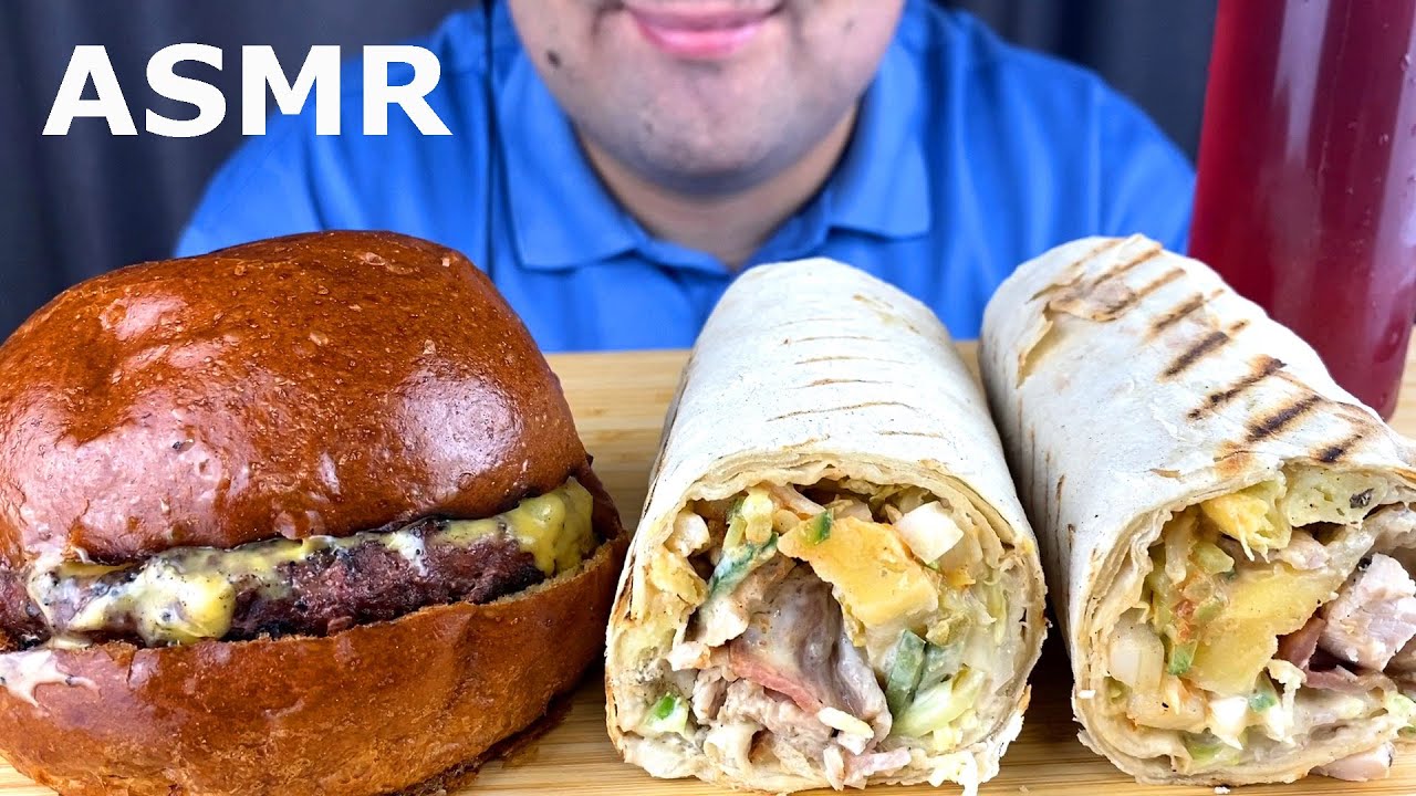 ASMR SHAWARMA & BURGER CHEESEBURGER MUKBANG (EATING SOUNDS) EATING SHOW