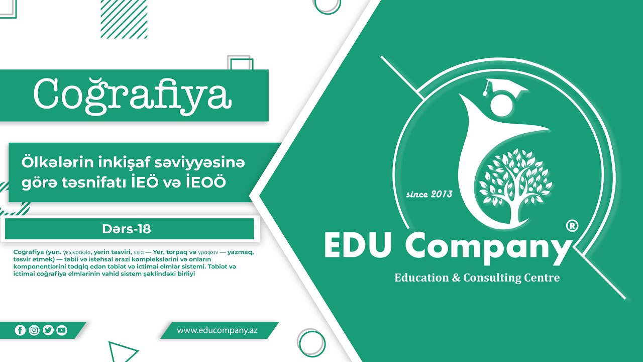 18#Coğrafiya.Ölkələrin inkişaf səviyyəsinə görə təsnifatı İEÖ və İEOÖ
